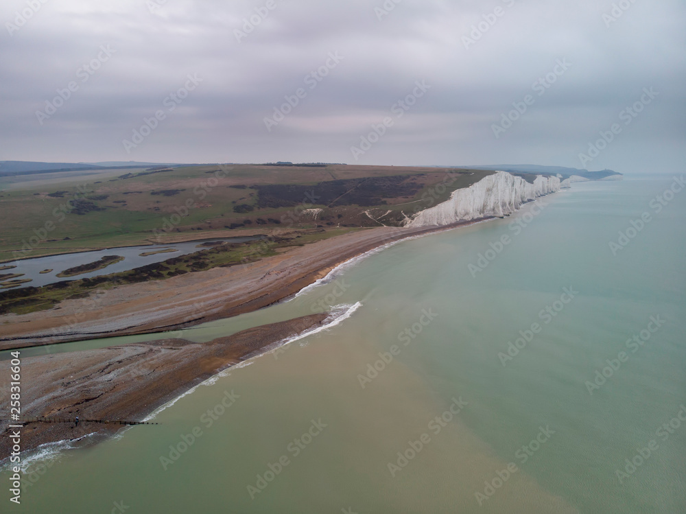 Beautiful aerial drone photography landscape image of Seven Sisters on English South coast