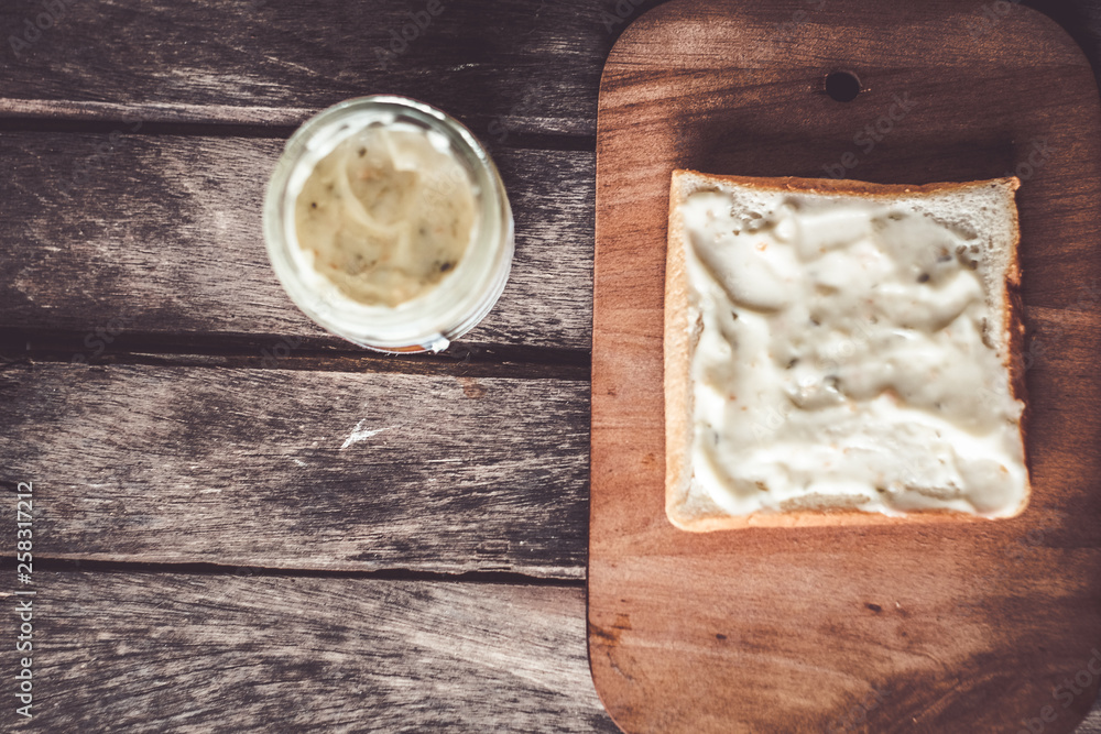 Bread and coffee on wooden background Bread and coffee on wooden background
