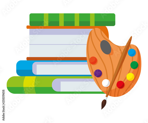 pile text books with paint pallette