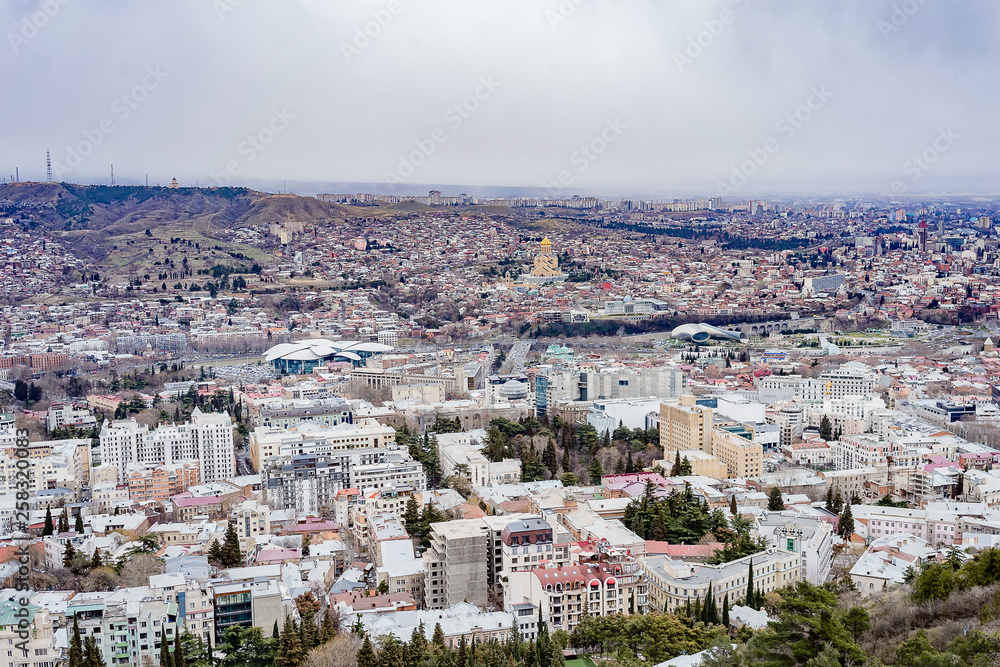 Top view of Tbilisi, Georgia. View from the observation deck and cable car.