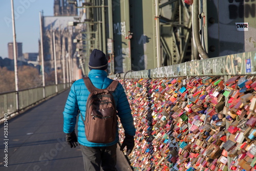 The Hohenzollern bridge is a destination for lovers. Thousands of love locks now decorate the bridge over the Rhine river on Dec 12, 2016 in Cologne Germany
