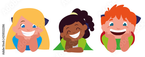 happy little interracial kids characters