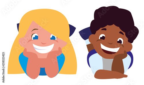 happy little interracial kids characters