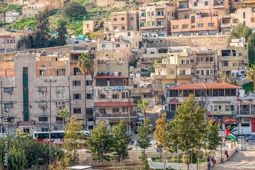02/18/2019 Amman, Jordan, a view on the roofs of a huge city in the Middle East. A super-populated Muslim city..selective focus