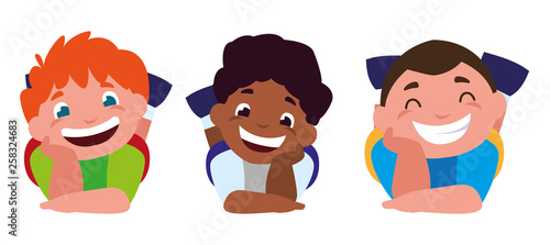 happy little interracial kids characters