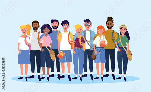 university people with backpacks and casual clothes