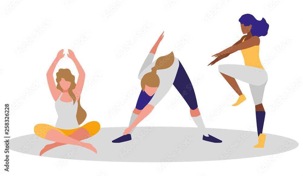 athletic women practicing exercises