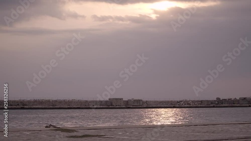 Thessaloniki / Greece 28 march 2019 : the port of thessaloniki.Is spring and the sunset is so beautiful