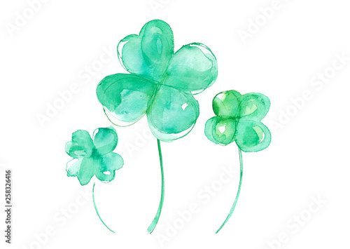 四つ葉のクローバー 水彩。ベクター。