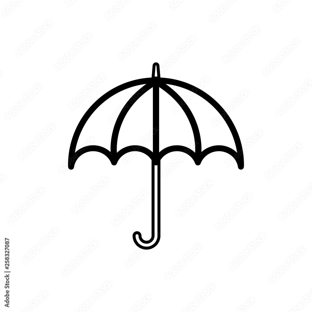 Vector image of a flat, isolated, linear umbrella icon. Design a flat black umbrella icon