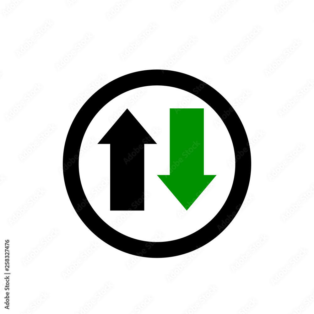Vector image of a flat icon with arrows of black and green in opposite directions. Design icons for transferring, updating, downloading data Vector image of a flat icon with arrows of black and green in opposite directions. Design icons for transferring, updating, downloading data