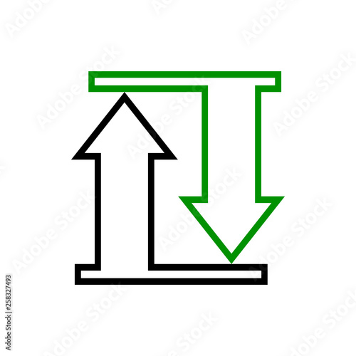 Vector image of a flat icon with arrows of black and green in opposite directions. Design icons for transferring, updating, downloading data