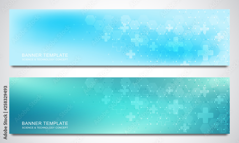 Banners and headers for site with medical background and hexagons pattern. Abstract geometric texture. Modern design for decoration website and other ideas.