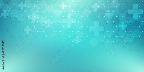 Abstract medical background with hexagons pattern. Concepts and ideas for healthcare technology, innovation medicine, health, science and research. photo