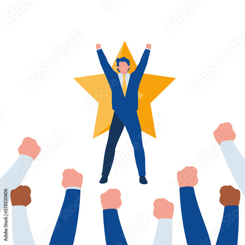 elegant businessmen celebrating with star