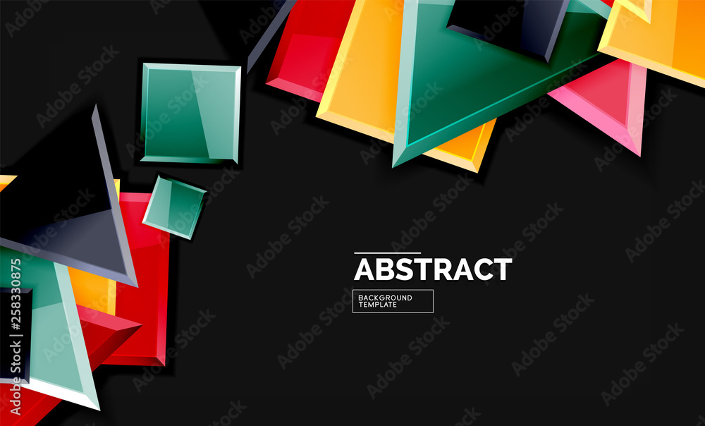 Glossy mosaic style geometric shapes - squares and triangles on black Glossy mosaic style geometric shapes - squares and triangles on black