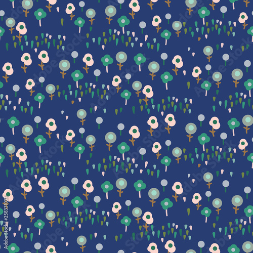 Blue meadow flowers seamless vector pattern. Abstract repeat floral print illustration.