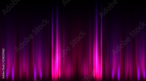 Product showcase spotlight background. Clean photographer studio. Abstract Violet background with rays of neon light, spotlight, reflection on water.