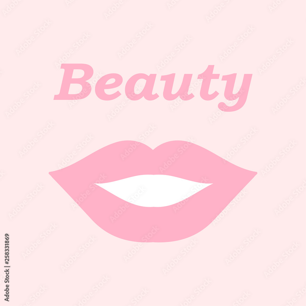 Fototapeta premium Pink lips isolated on pink background. Beauty. Vector illustration. EPS 10.
