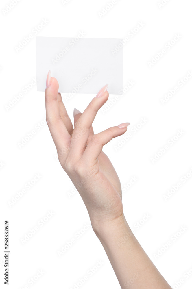 Empty sheet of paper in female hand Empty sheet of paper in female hand