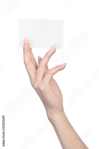 Empty sheet of paper in female hand