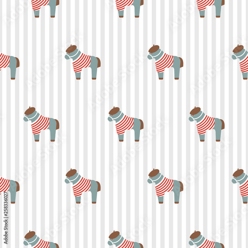 Pony cute seamless pattern with striped shirt decorative vector texture for kids print.