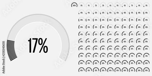 Set of circular sector percentage diagrams (meters) from 0 to 100 ready-to-use for web design, user interface (UI) or infographic - indicator with black