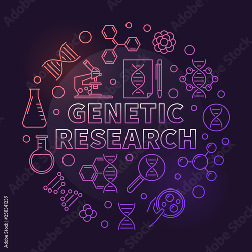 Genetic Research vector circular biology colorful outline illustration on dark background