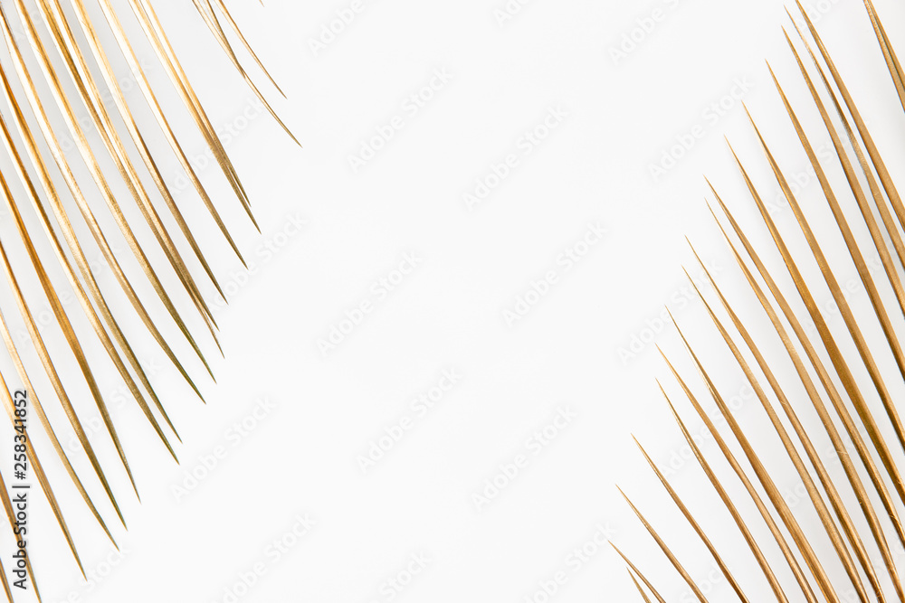 Fototapeta premium Golden palm leaves on white background