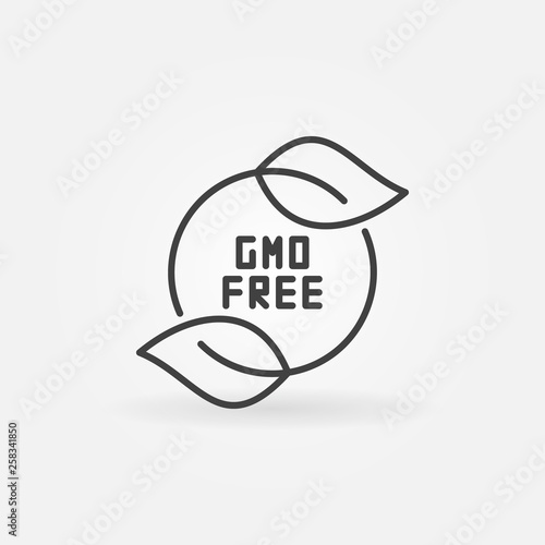 GMO Free with leaves vector minimal icon or design element in thin line style