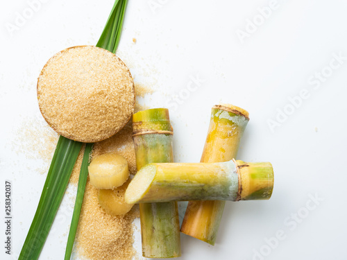 sugar cane and leaf with brown sugar