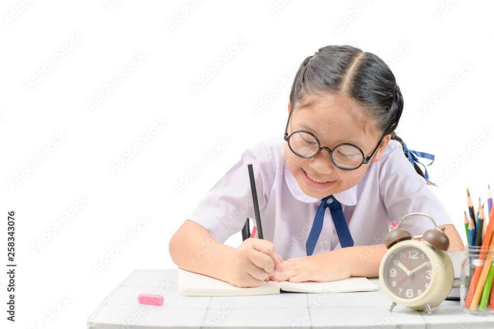 Cute asian student doing homework Cute asian student doing homework
