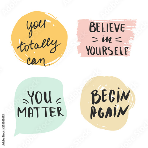 Set of hand drawn motivational and inspirational phrases.