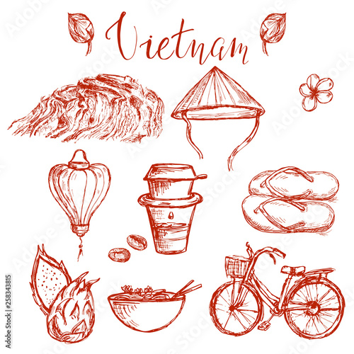 Set of traditional vietnamese elements and symbols.