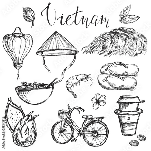 Set of traditional vietnamese elements and symbols.