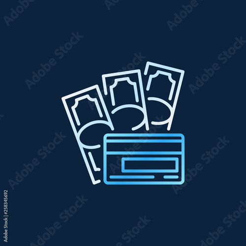 Banknotes with Credit Card vector outline colorful icon. Cash with card concept linear sign on dark background