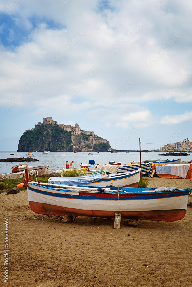 fishing boats on the beach of Ischia