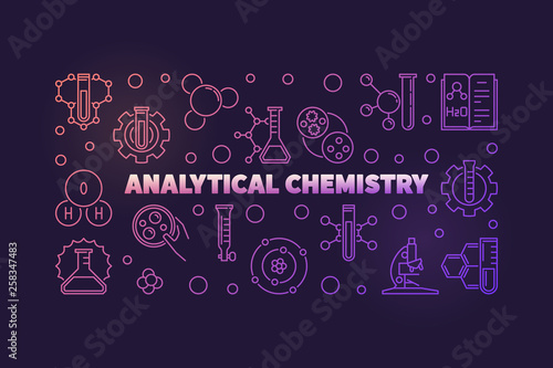 Analytical Chemistry colored horizontal outline illustration - vector banner on dark background