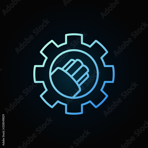 Fiber optic cable in gear vector blue linear icon on dark background