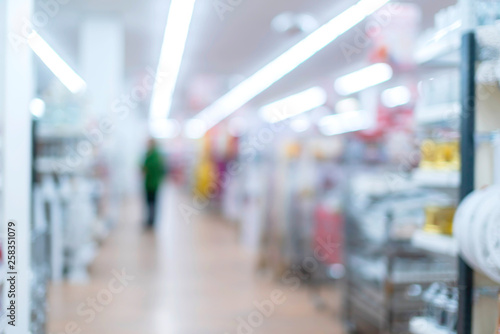 abstract blur image background of shelf product in mall with shopping people customer