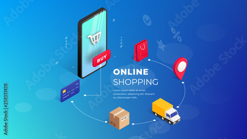 Shopping Online isometric illustration Concept