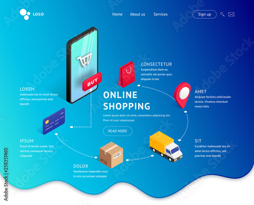Landing page template isometric smartphone
