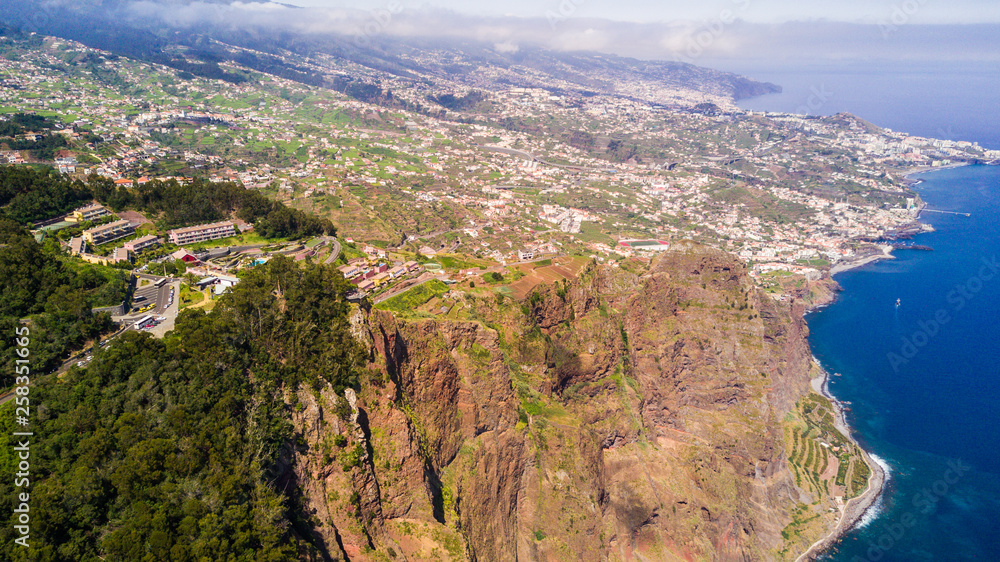 Above view of Pico Ruivo and Pico do Areeiro mountain peaks in Madeira, Portugal