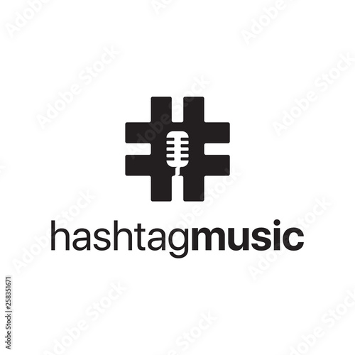 hashtag with microphone podcast logo design concept