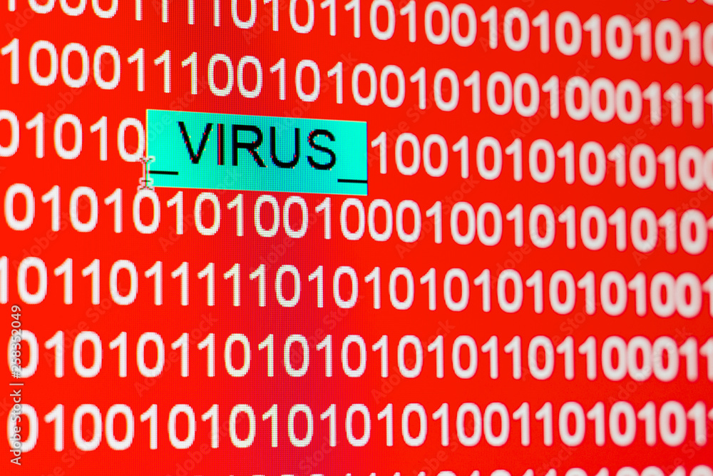 Binary code on a red background from numbers 0 and 1, virus in the system. Binary code on a red background from numbers 0 and 1, virus in the system.