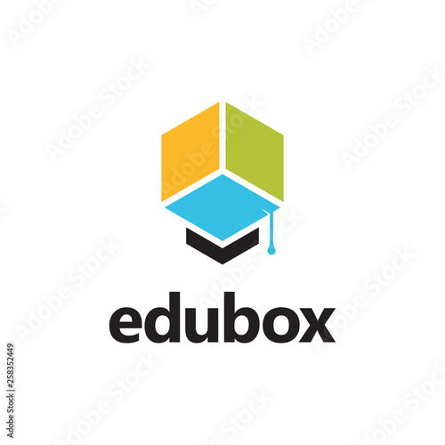 Combination logo from education hat with box logo design concept