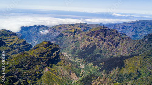 Above view of Pico Ruivo and Pico do Areeiro mountain peaks in Madeira  Portugal