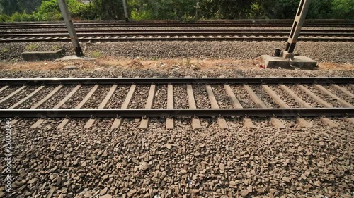 Railway rails in India. Video in motion. photo
