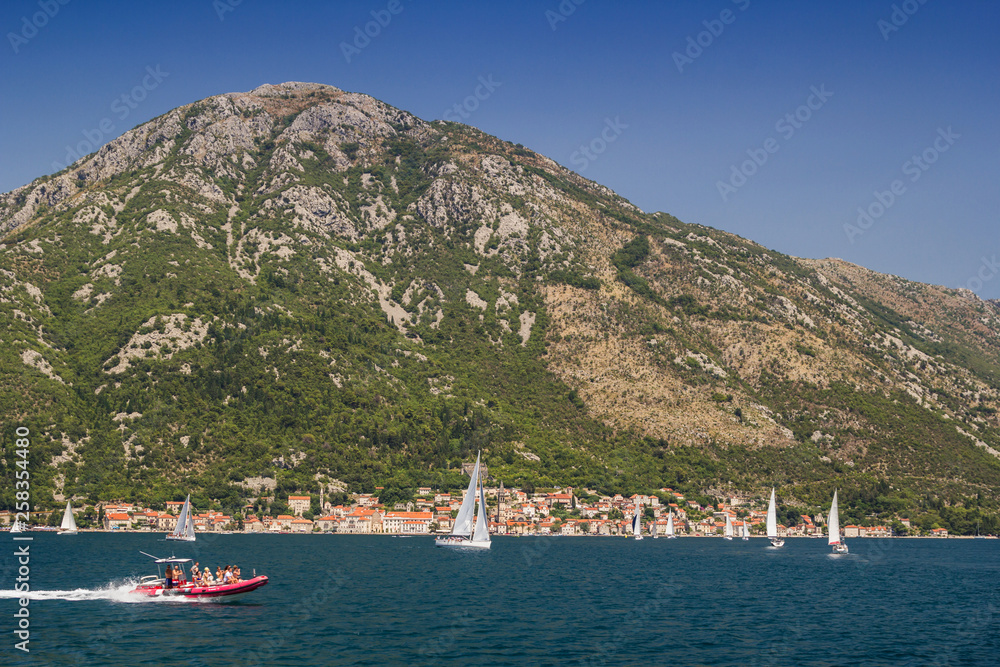 Sunny Mediterranean landscape. Montenegro, Bay of Kotor. Sunny Mediterranean landscape. Montenegro, Bay of Kotor.