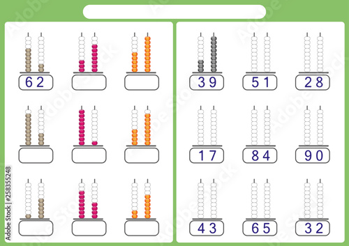Abacus for Numbers up to 99, math worksheet for kids
